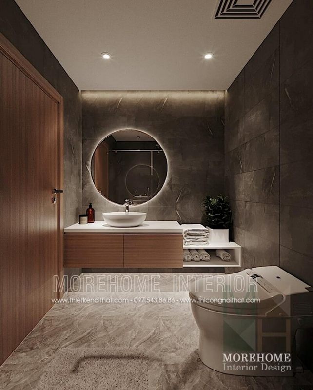 Không cần phức tạp, chỉ với một gương tròn hiện đại, phòng tắm và vệ sinh của nhà bạn đã đặt ra một ấn tượng đặc biệt.