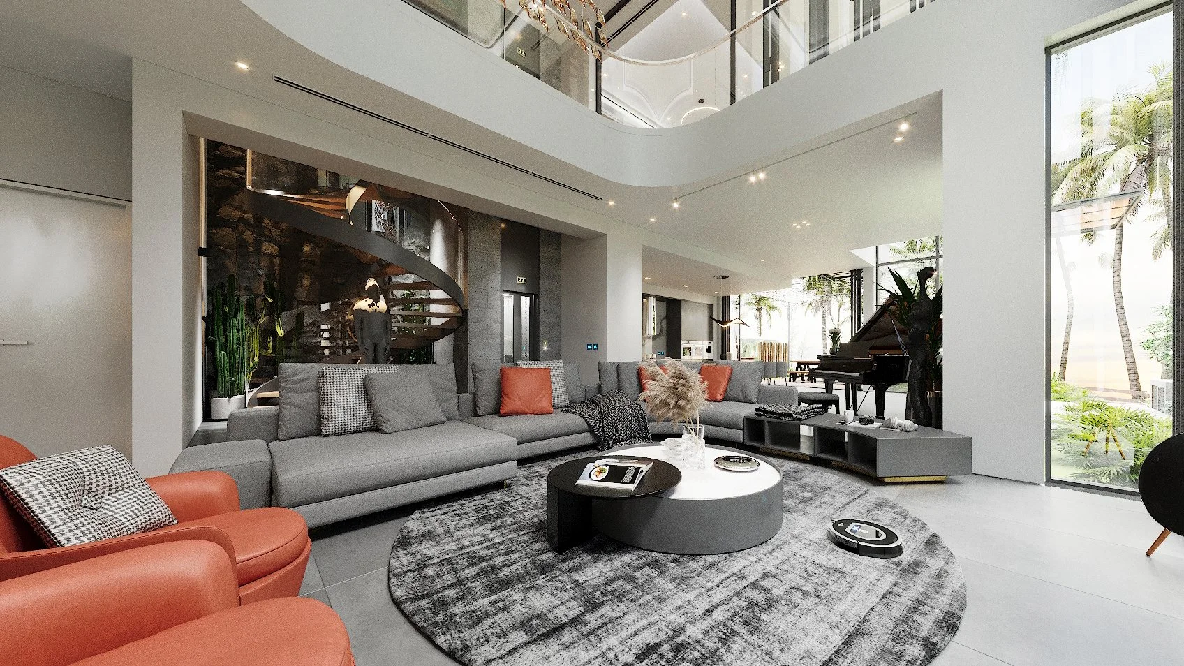 Sofa góc trong phòng khách thông tầng